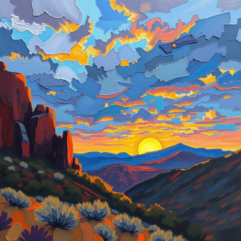 Jemez Sunset: Neo-Impressionist Oil Painting