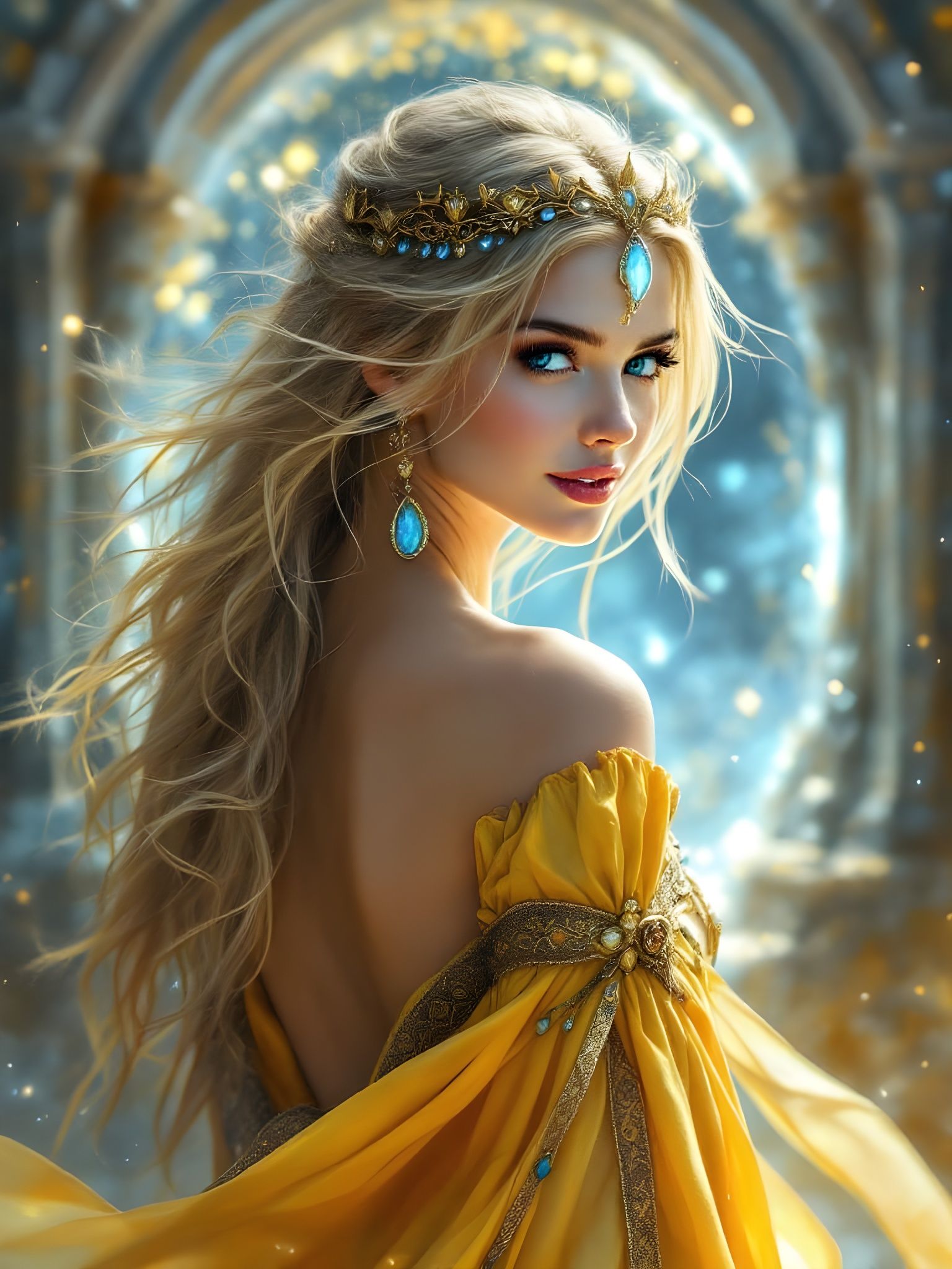 Norse Goddess Beckons from Golden Portal