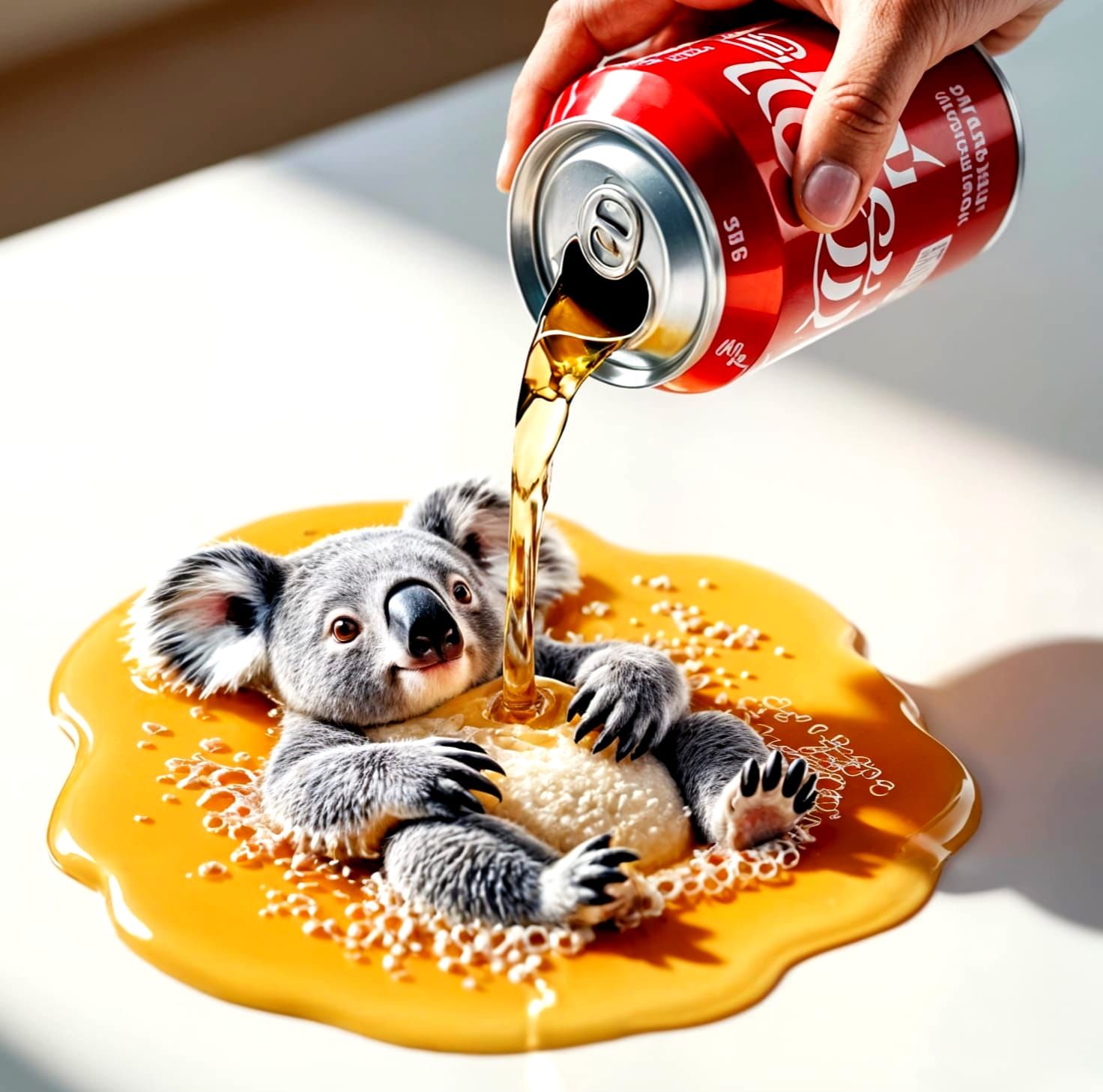 Soda Poured Into Koala Shape on Table