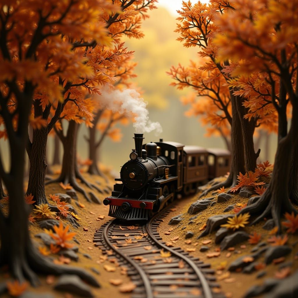 Miniature Steam Train in Autumn Storybook World