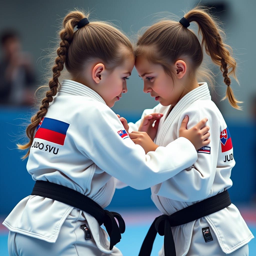 Slovakian Judo Girls in Intense Match