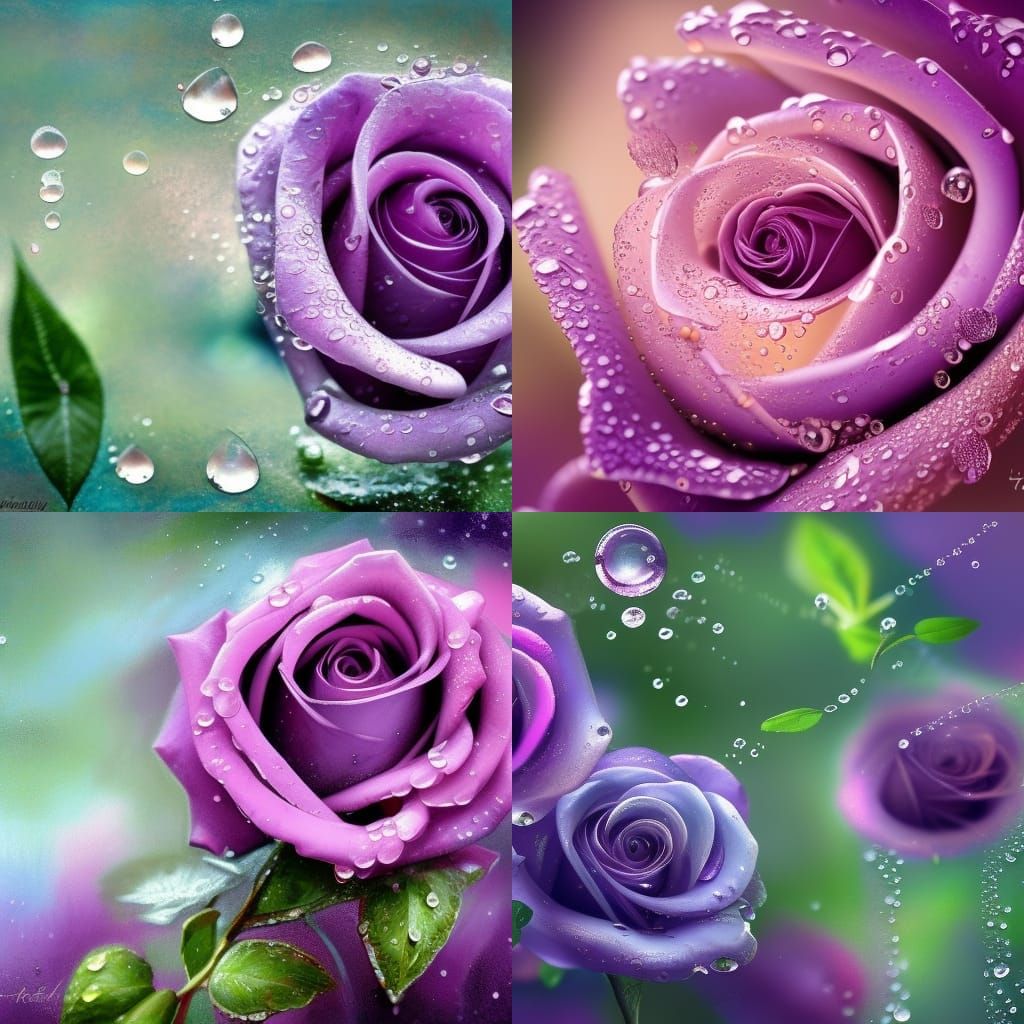 Lilac Rose with Dew Drops: Macro Oil Painting