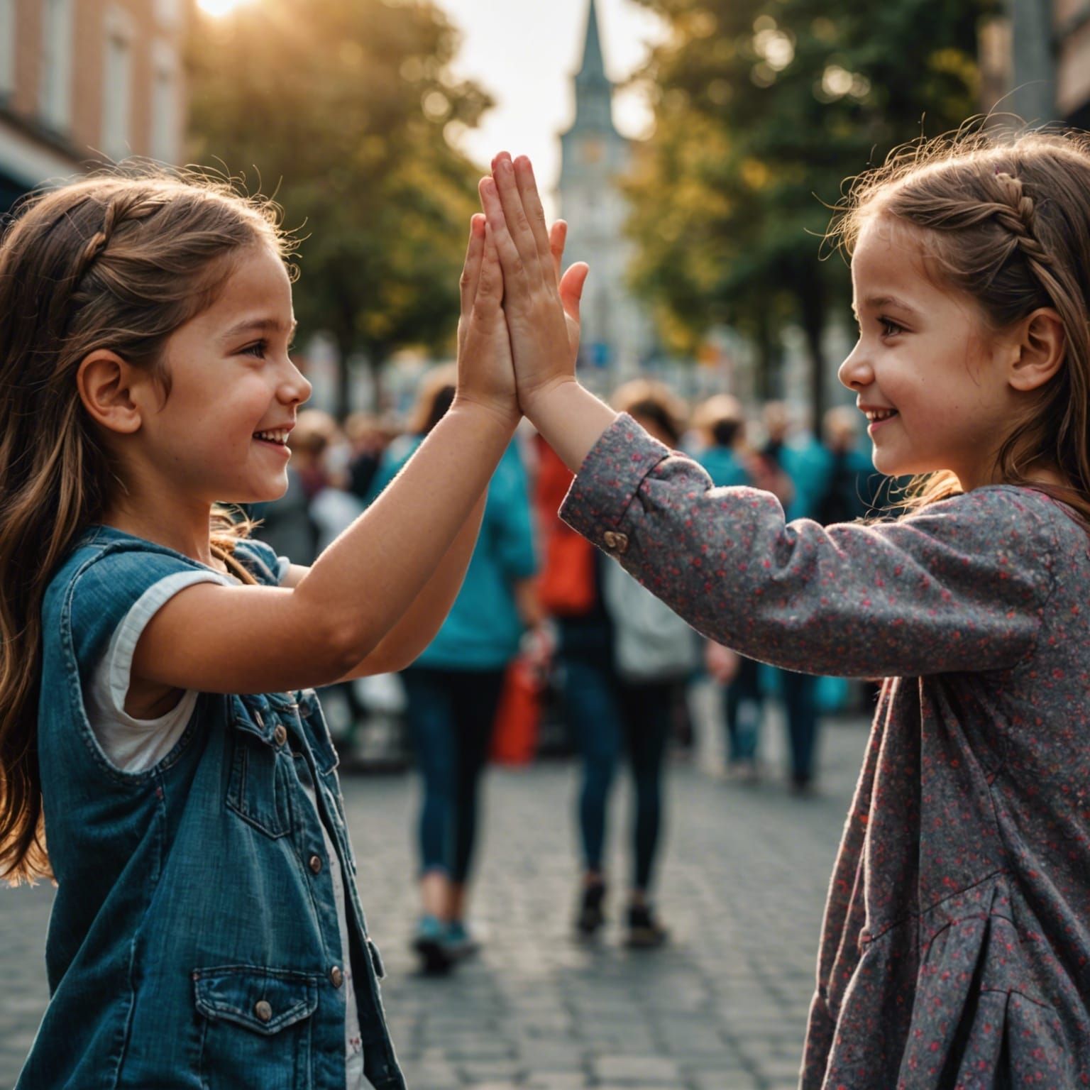 Energetic High Five Between Two Joyful Girls