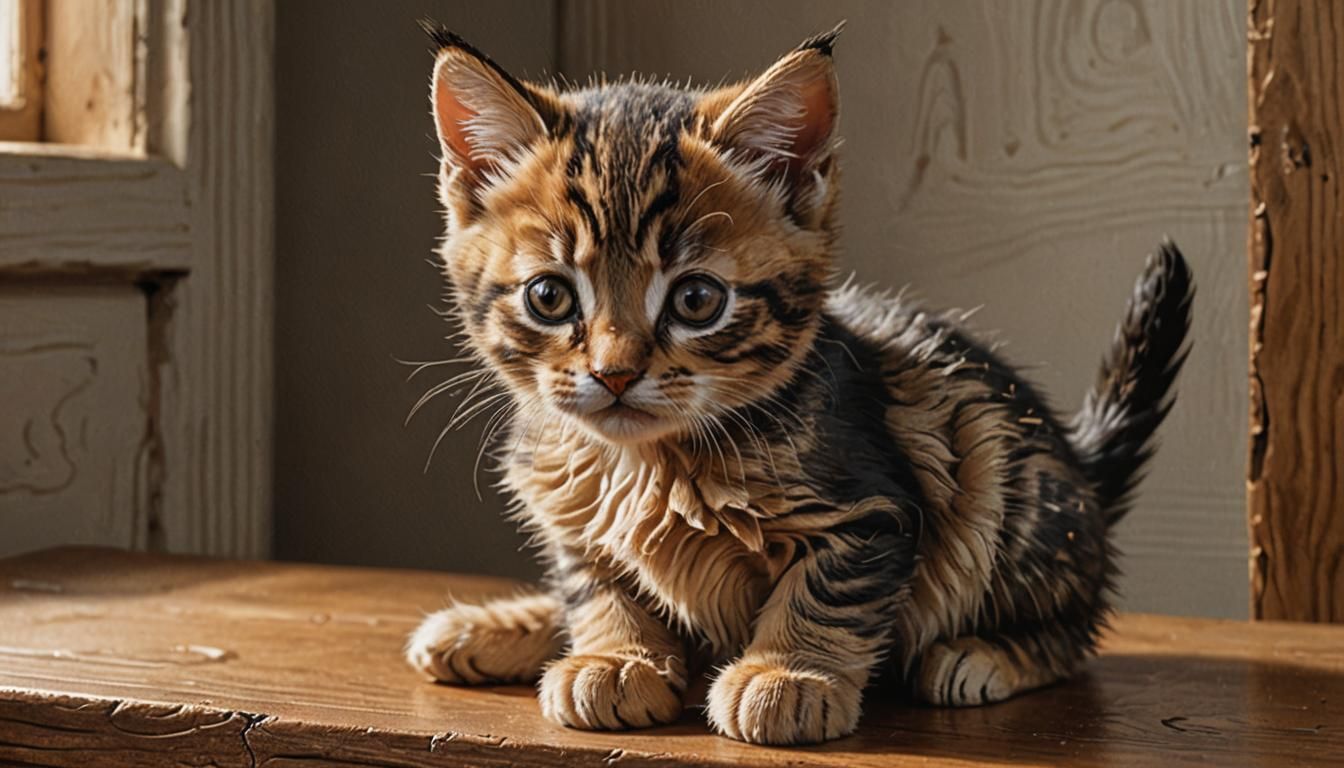 Hyper-Realistic Wood Carving of a Cute Kitten