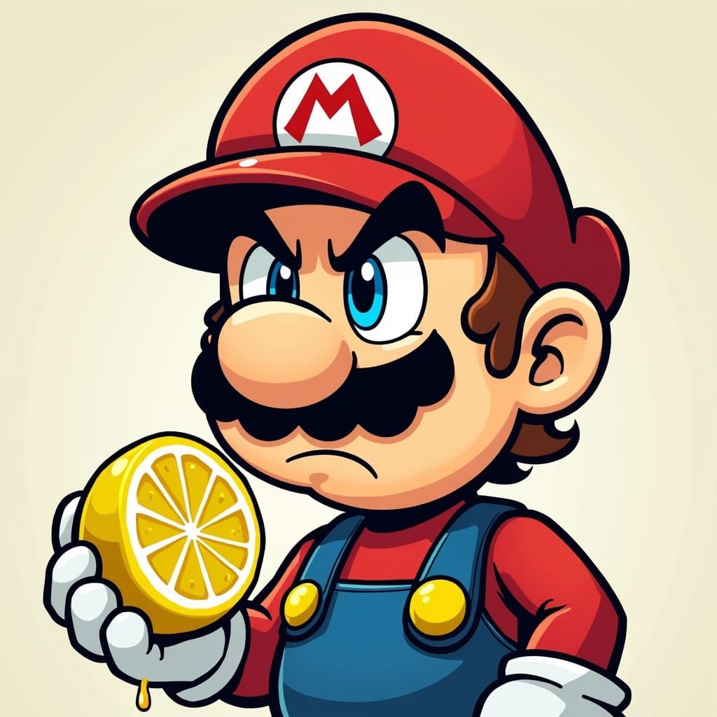 Disgruntled Mario's Sour Lemon Bite in 8-bit Style