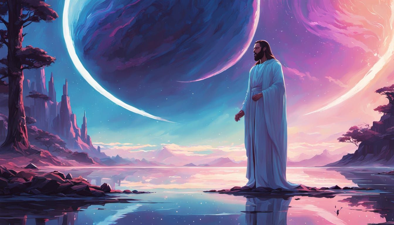 Serene Jesus and Beerus: Whispers of Divinity in Iridescent....