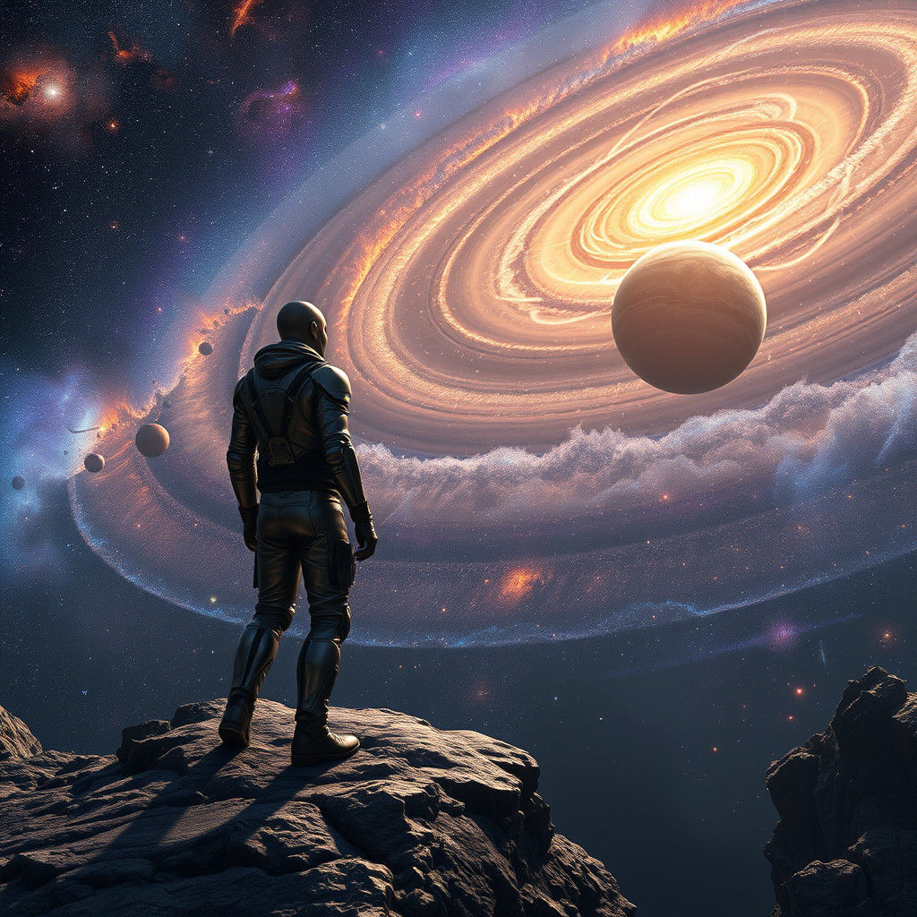 Astronaut Gazing at a Galaxy Supernova