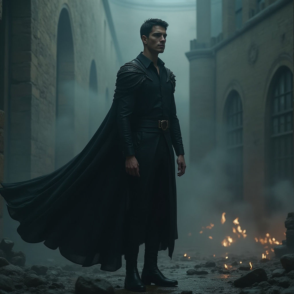 Epic Digital Matte Painting of a Tall, Athletic Figure in Da...