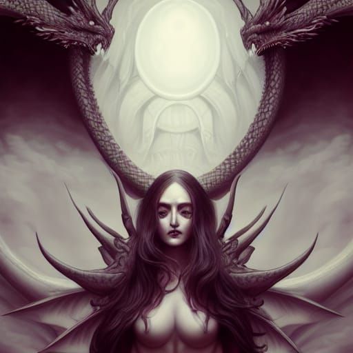 Dragon-Woman Hybrid Portrait in High Fantasy Style