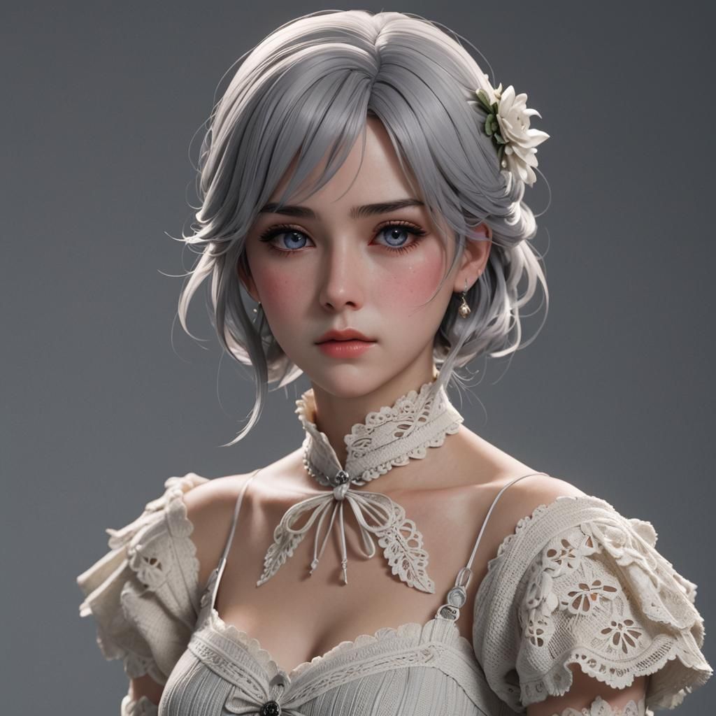 Crying Female Portrait in 3D Anime Art Style