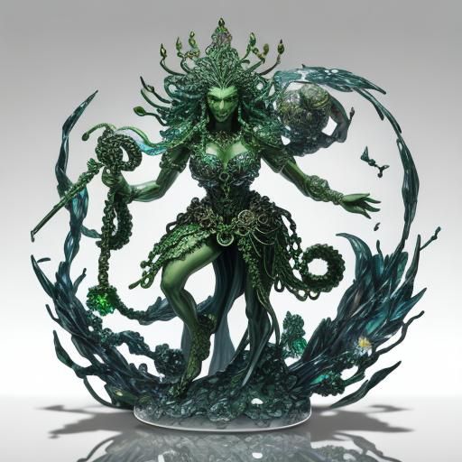 Crystal Glass Gorgon Sculpture: Detailed Intricate Art