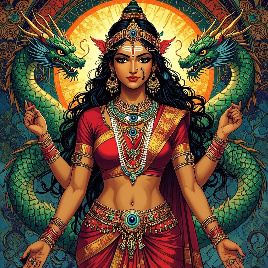 Indian Dragon Goddess in Fantasy Art Style