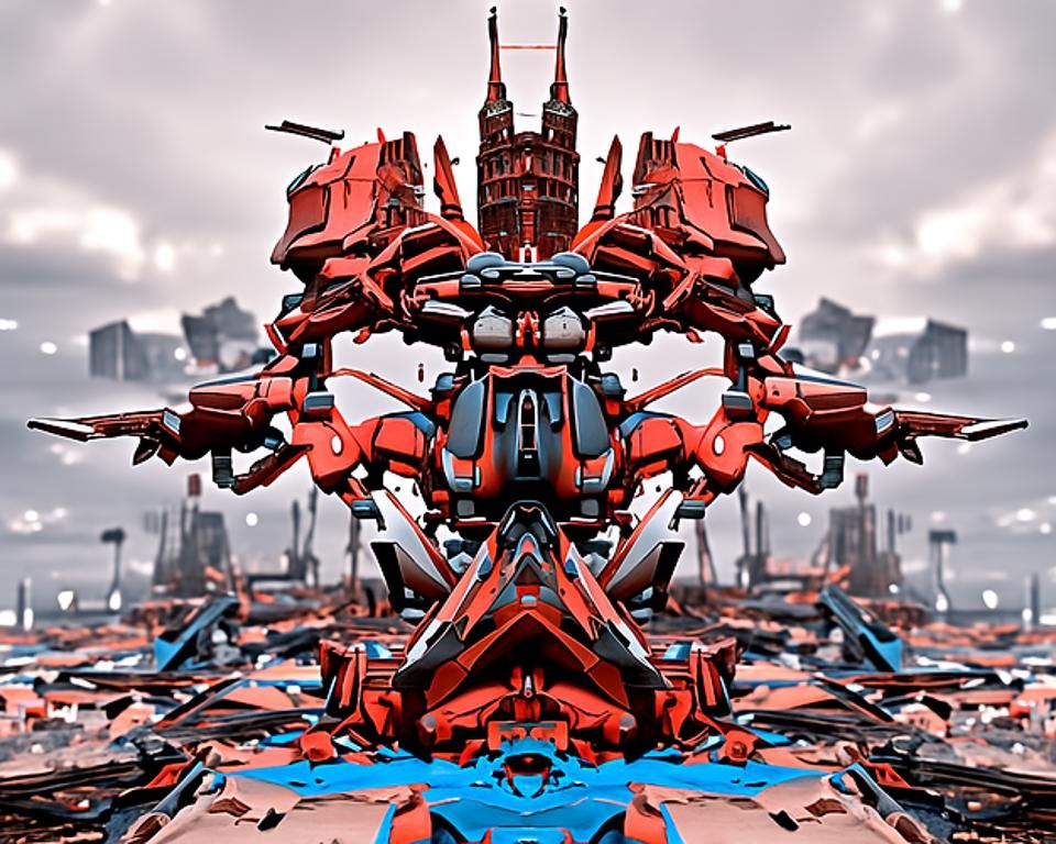 Hyperdetailed Mecha Battle in Cyberpunk Style