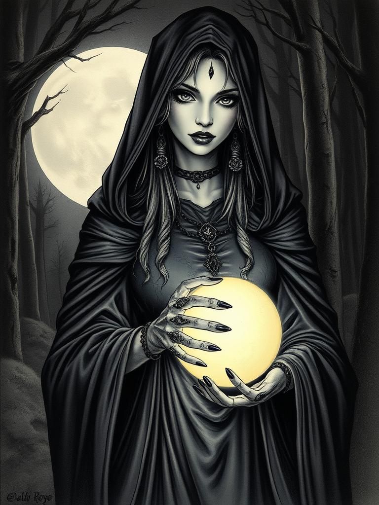 Fantasy Warlock Portrait in Dark Forest