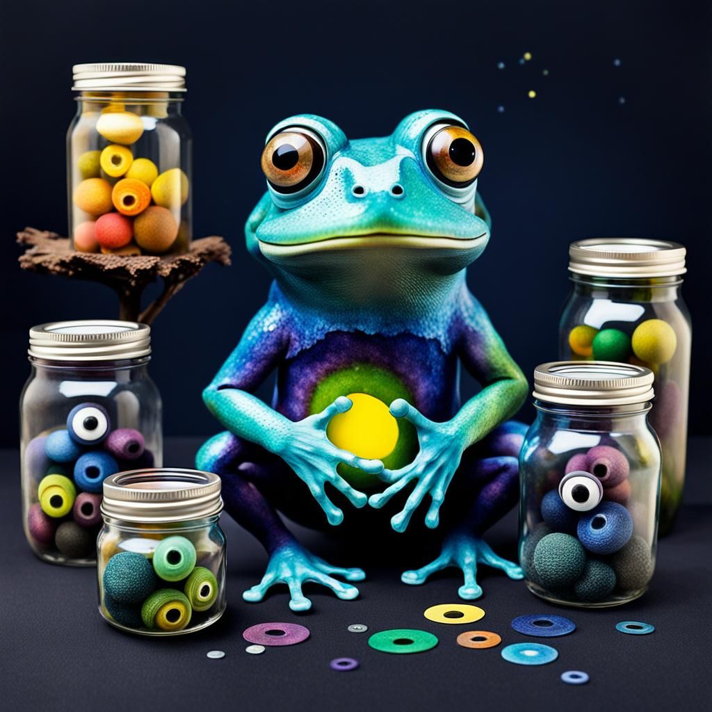 Gothic Tree Frog with Googly Eyes, Crayon Style