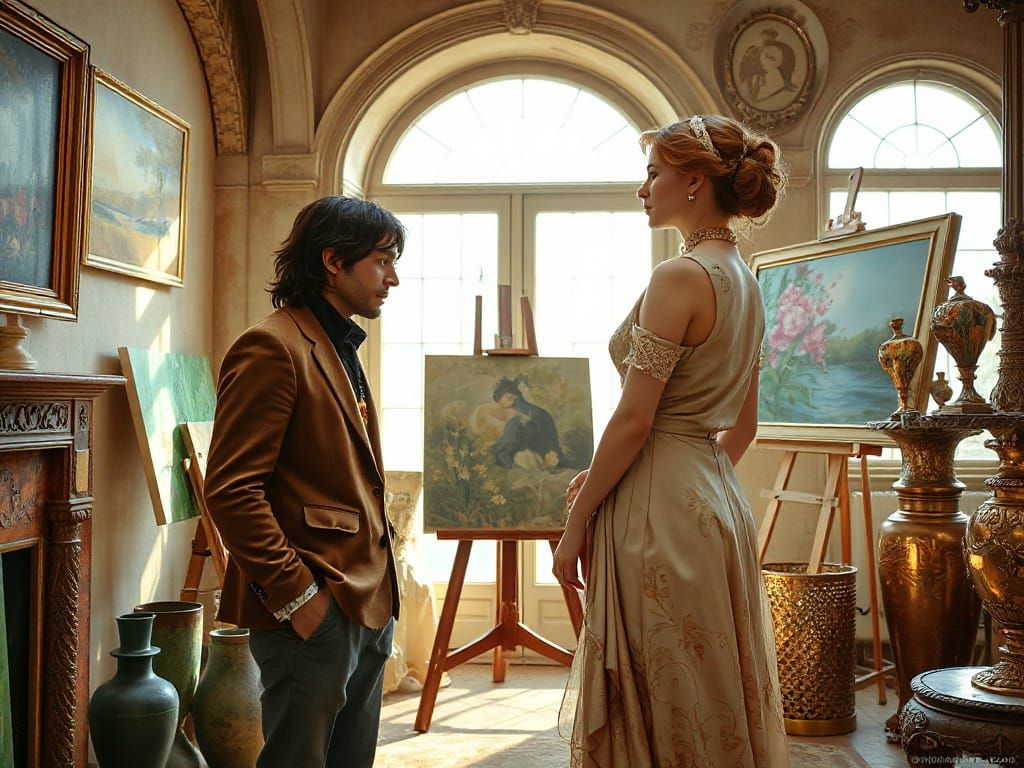 Art Nouveau Couple in Parisian Studio