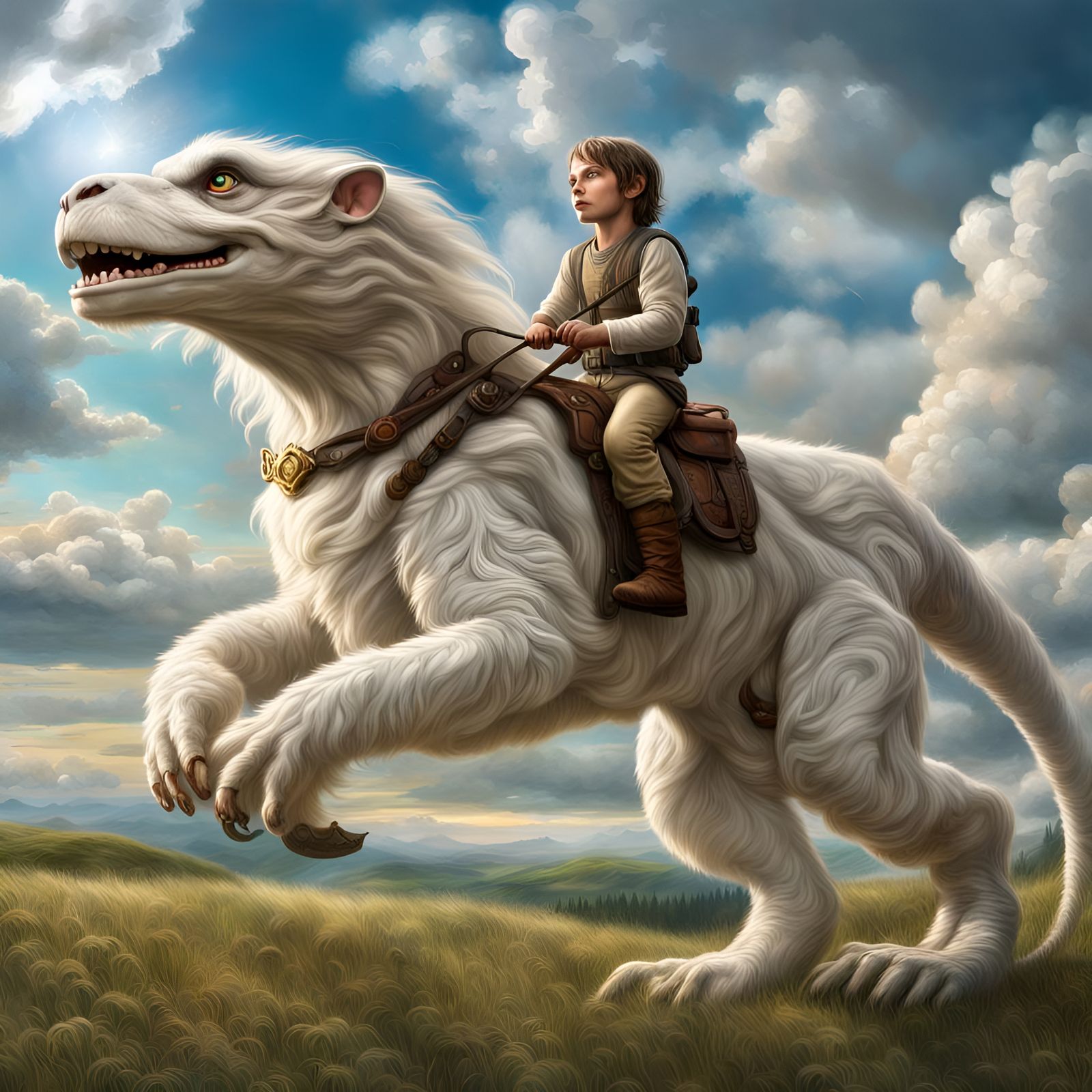 Atreyu and Falkor Soar Above Meadow