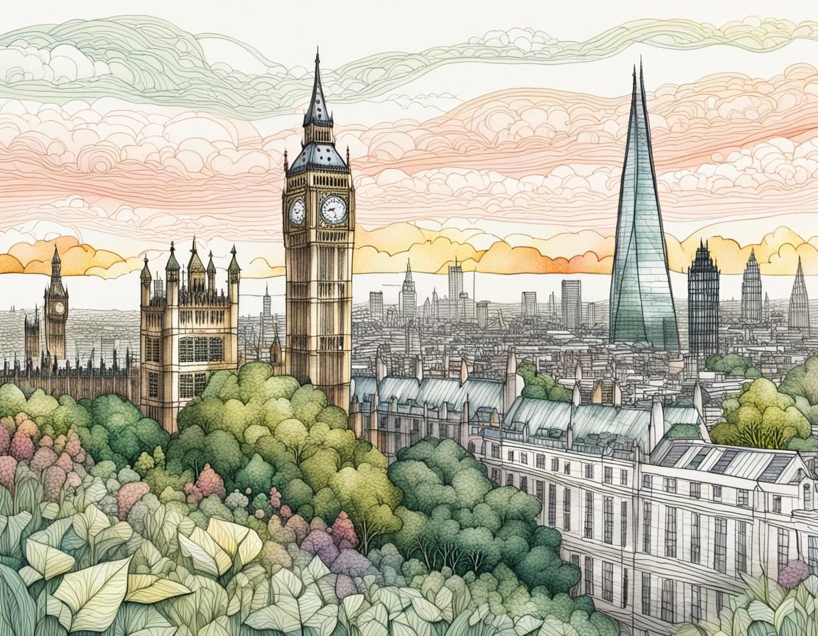 Dreamy London Scene with Whimsical Architecture