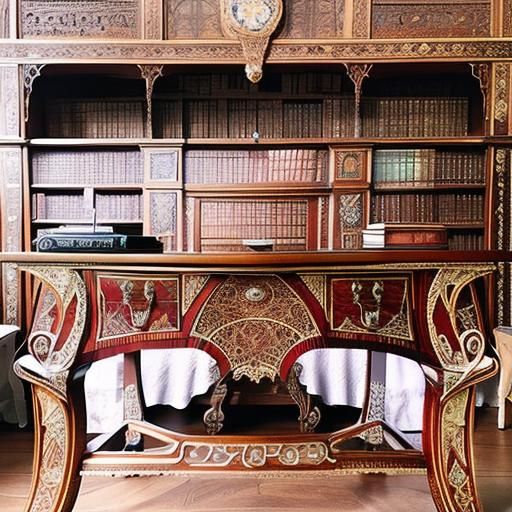 Art Nouveau Cedar Desk in Ornate Library