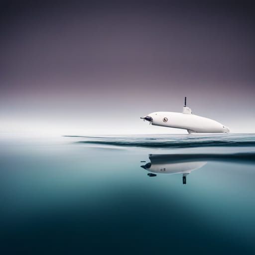 Modern White Submarine in Clear Blue Ocean
