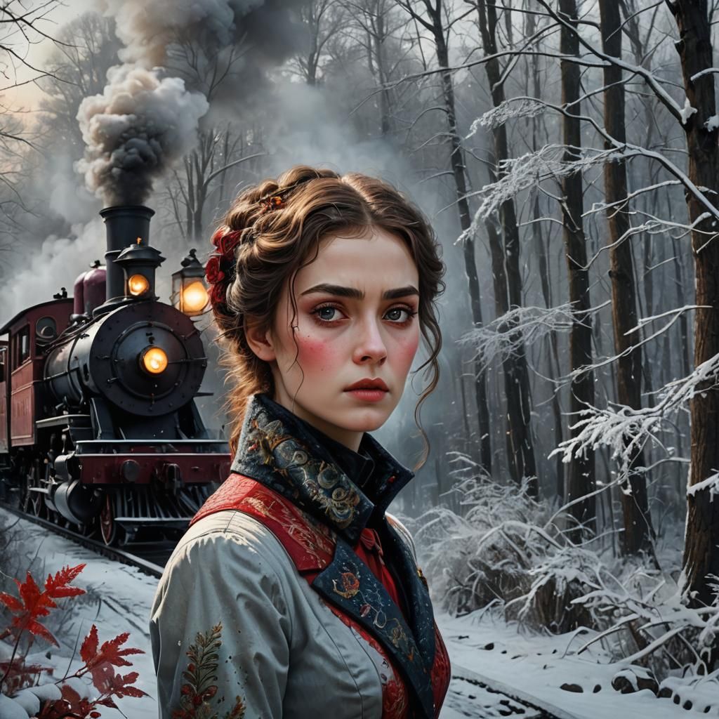 Fantasy Collage: Anna Karenina in a Winter Landscape
