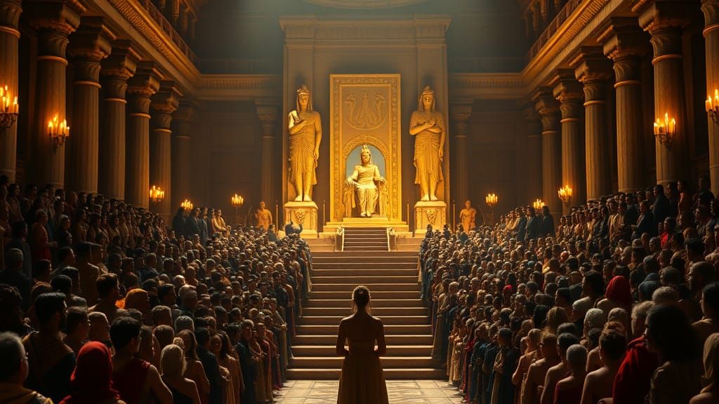 Ancient Egyptian Queen Surrounded by Nobles and Commoners in...