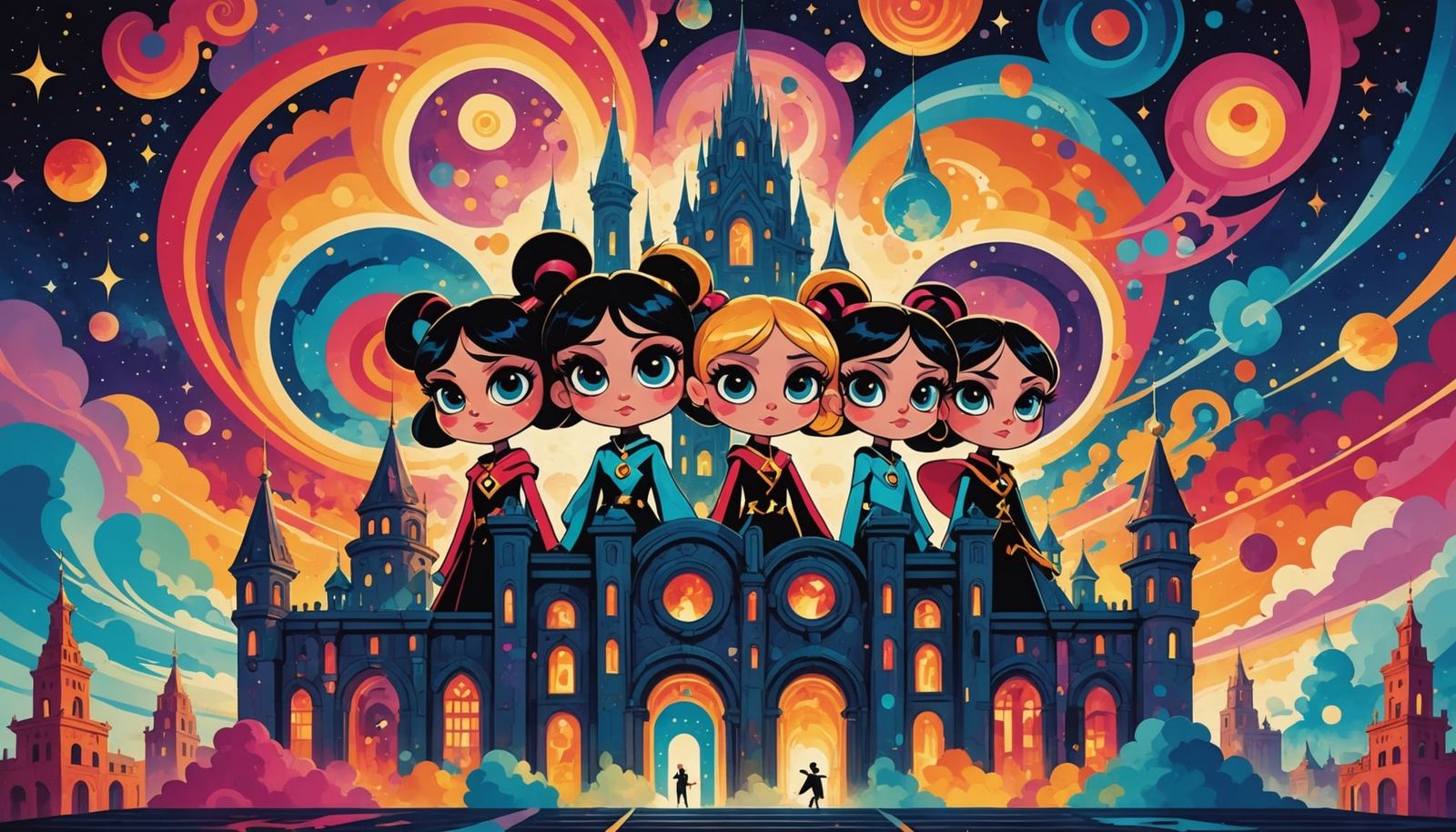 Kaleidoscopic Powerpuff Girls in Expressionist Style