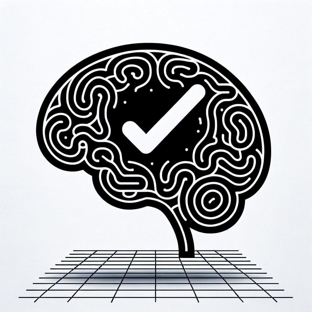 Brain Outline with Checkmark in Modern Minimalist Style