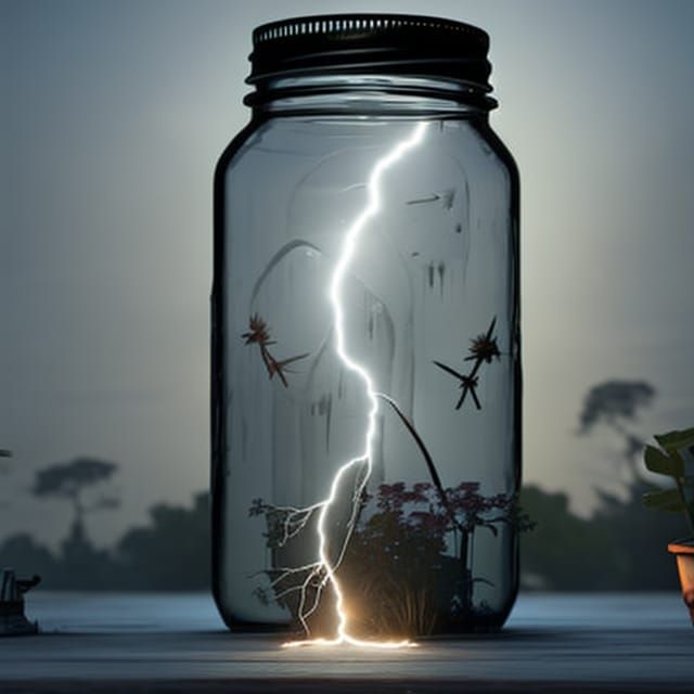 Lightning in a Jar: Digital Illustration of a Night Garden