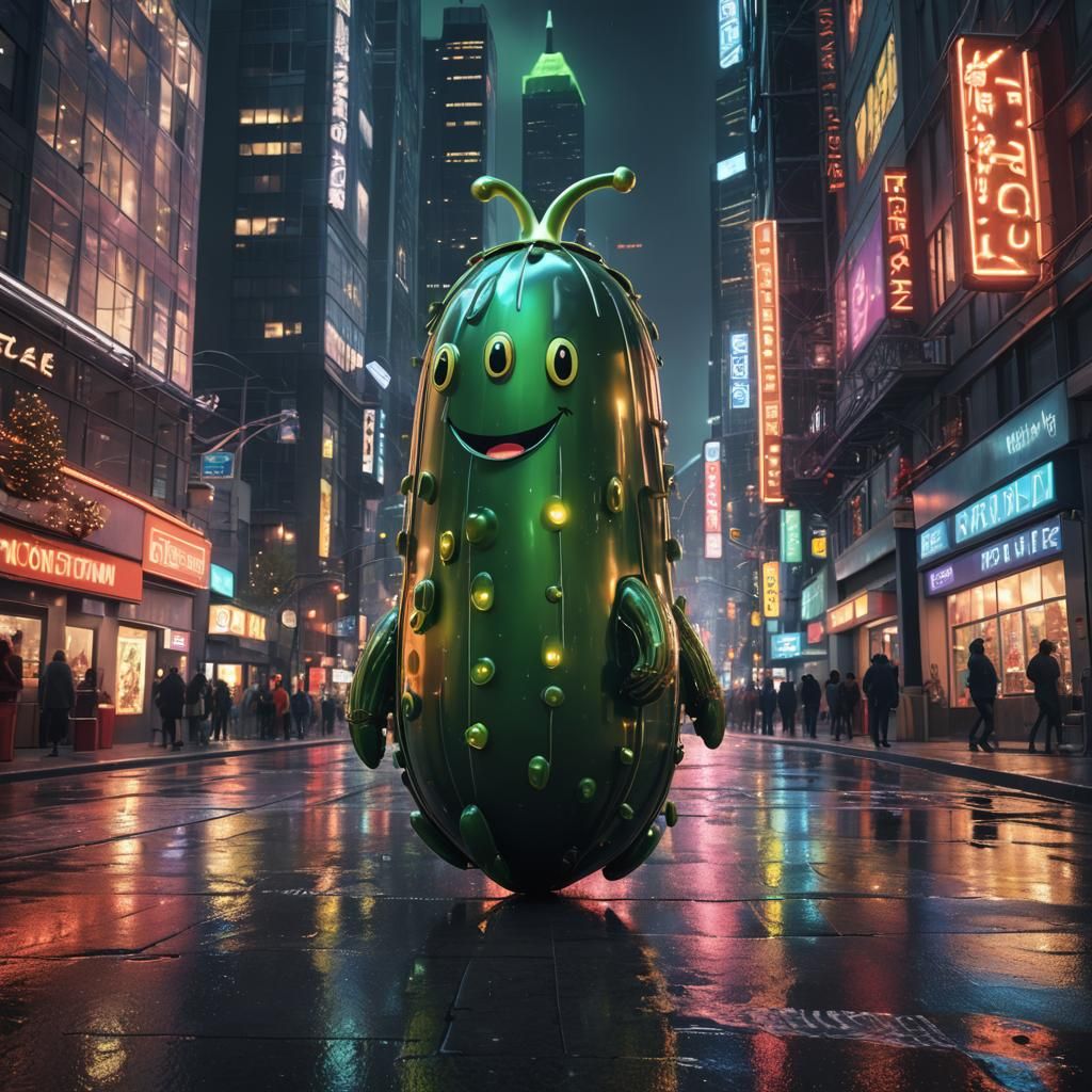 Epic Sci-Fi Christmas Pickle in Futuristic Metropolis