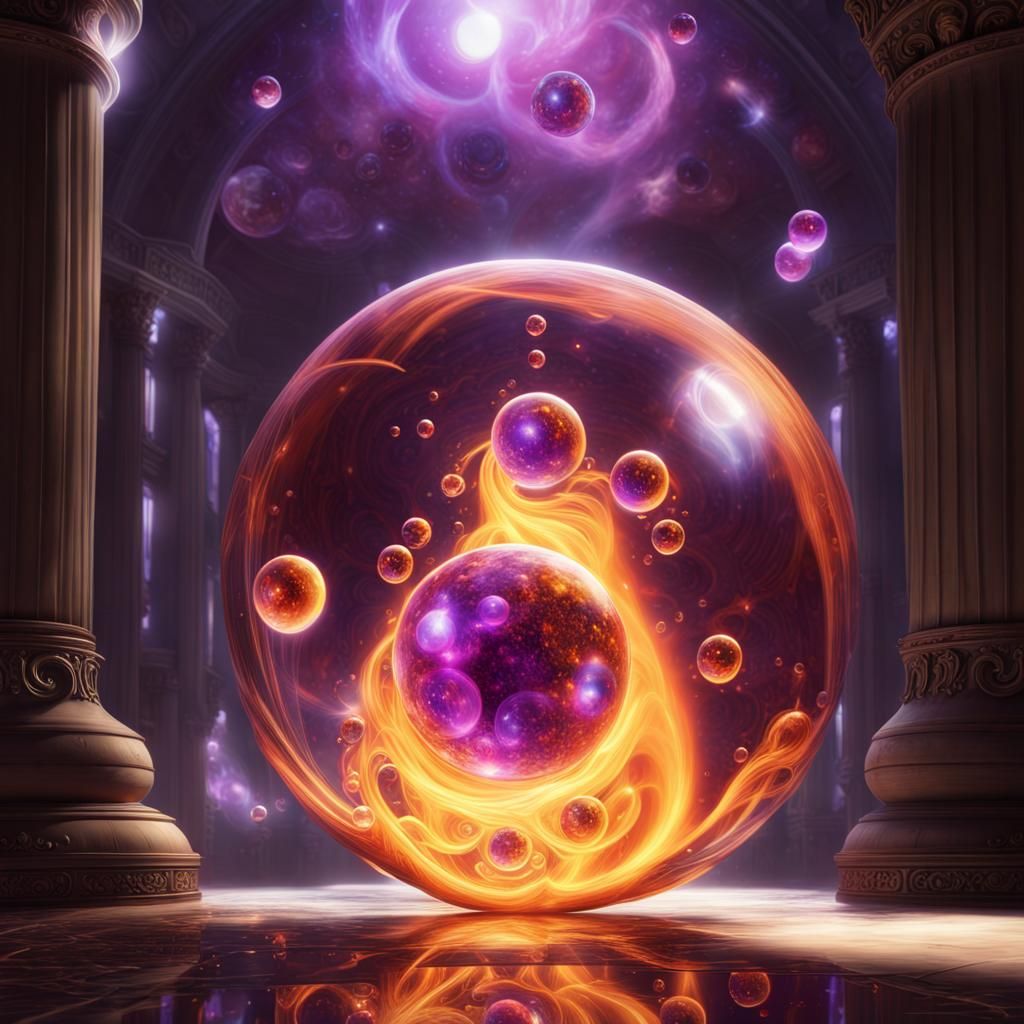 Eerie Glowing Orbs in Space with Flames