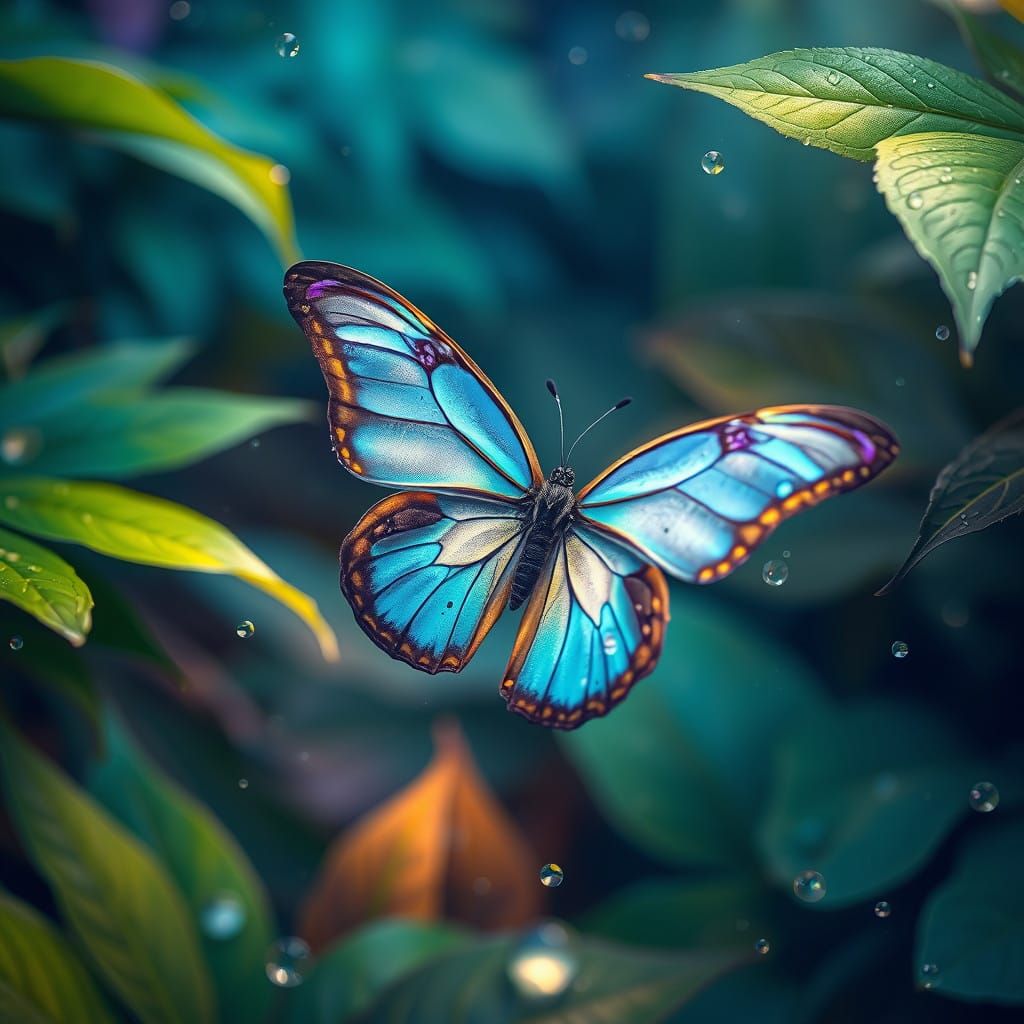 Iridescent Morpho Butterfly in Tropical Paradise