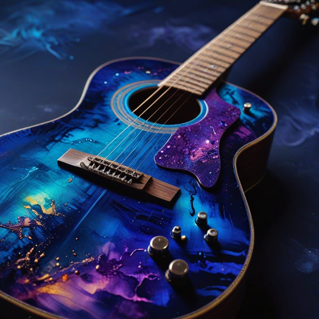 Moody Alcohol Ink Painting of Acoustic Guitar