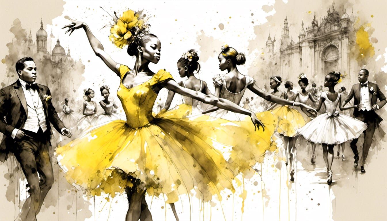 BALLERINA WITH FLOWER HEADPIECE AND YELLOW TUTU