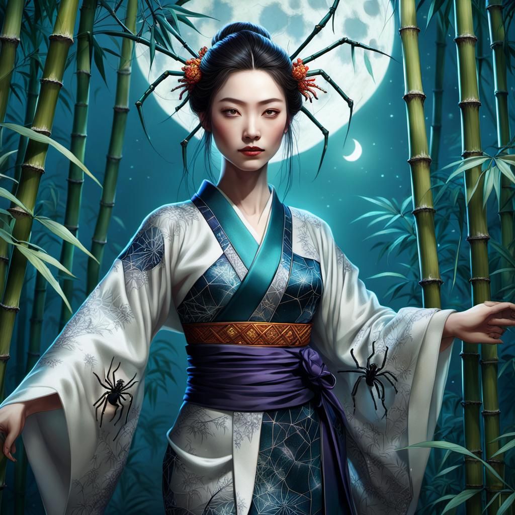 Spider Woman in Bamboo Forest: Digital Fantasy Art