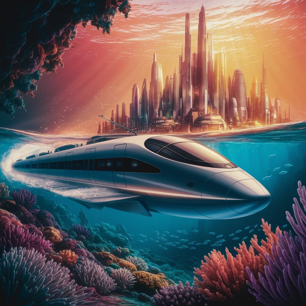 Underwater Train Glides Through Coral Reef