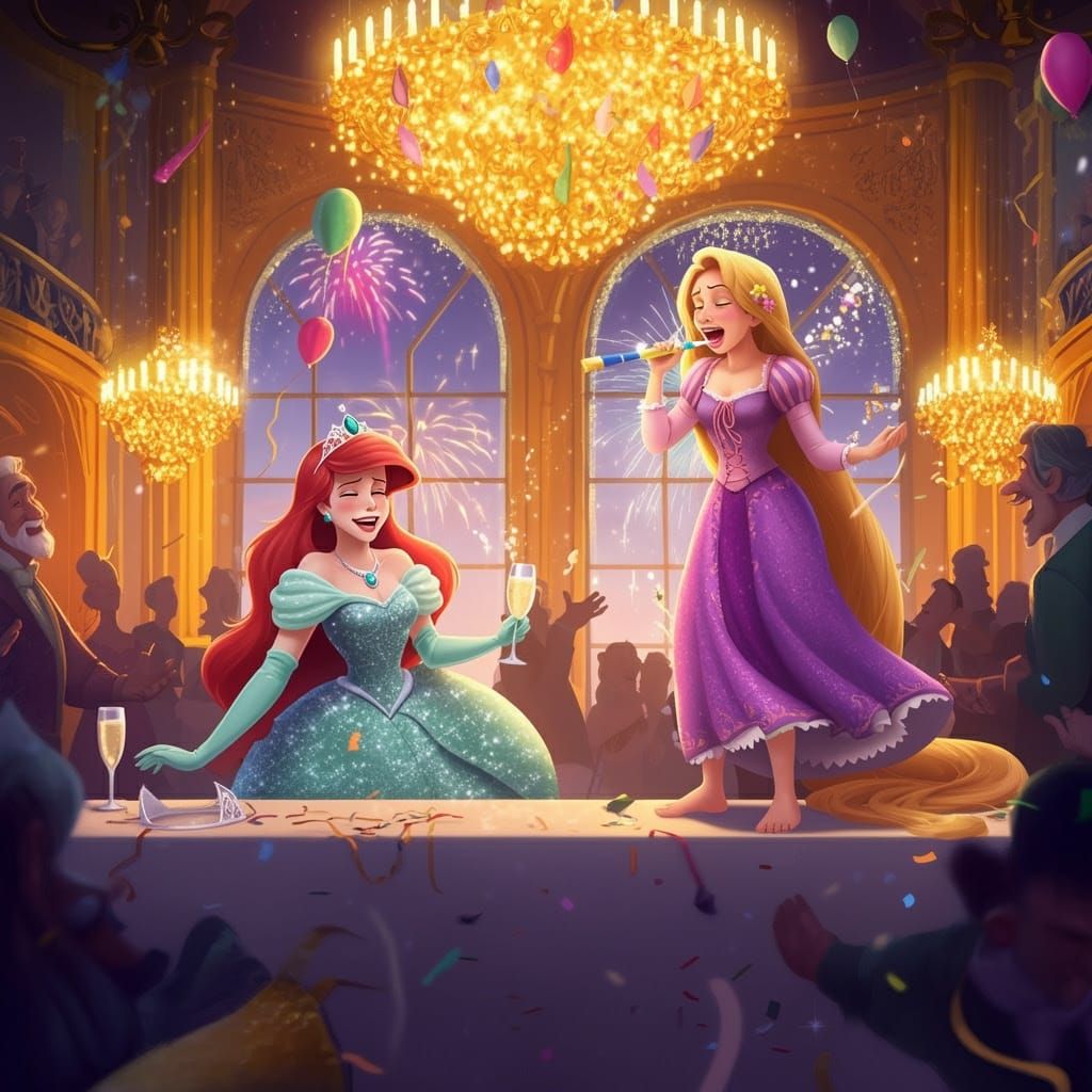 Whimsical Disney Princesses Celebrate in Enchanted Ballroom