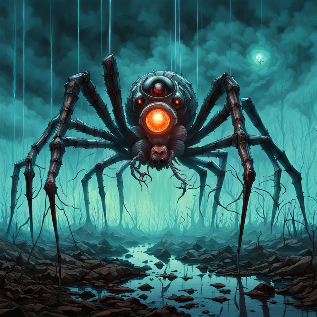 Cyberpunk Spider Illuminated by Neon Light