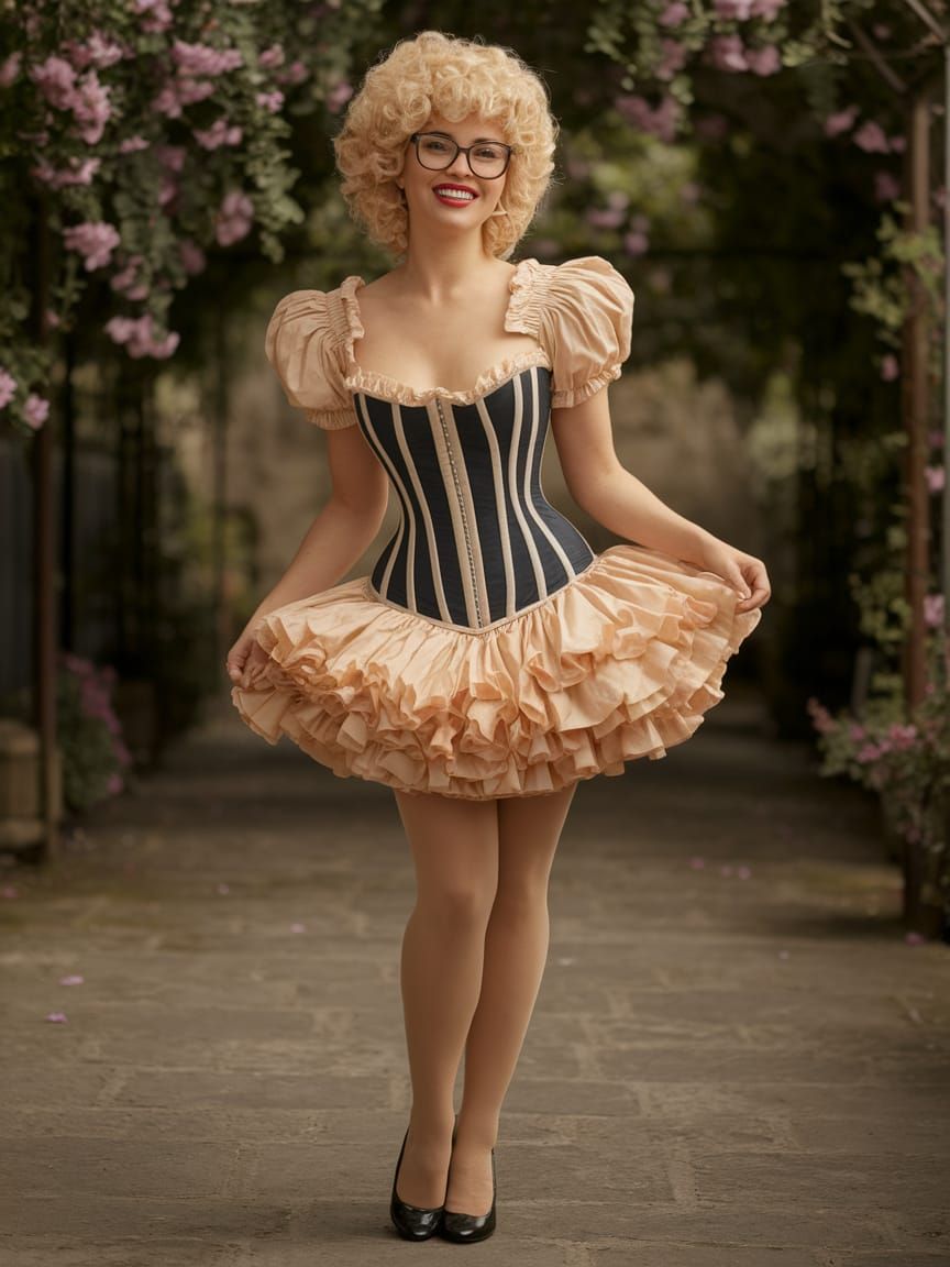 Blonde Woman in Elegant Corset and High Heels in a Romantic ...