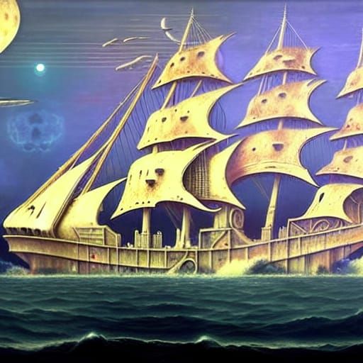 Ghost Ship: Renaissance Painting in Retrofuturist Style