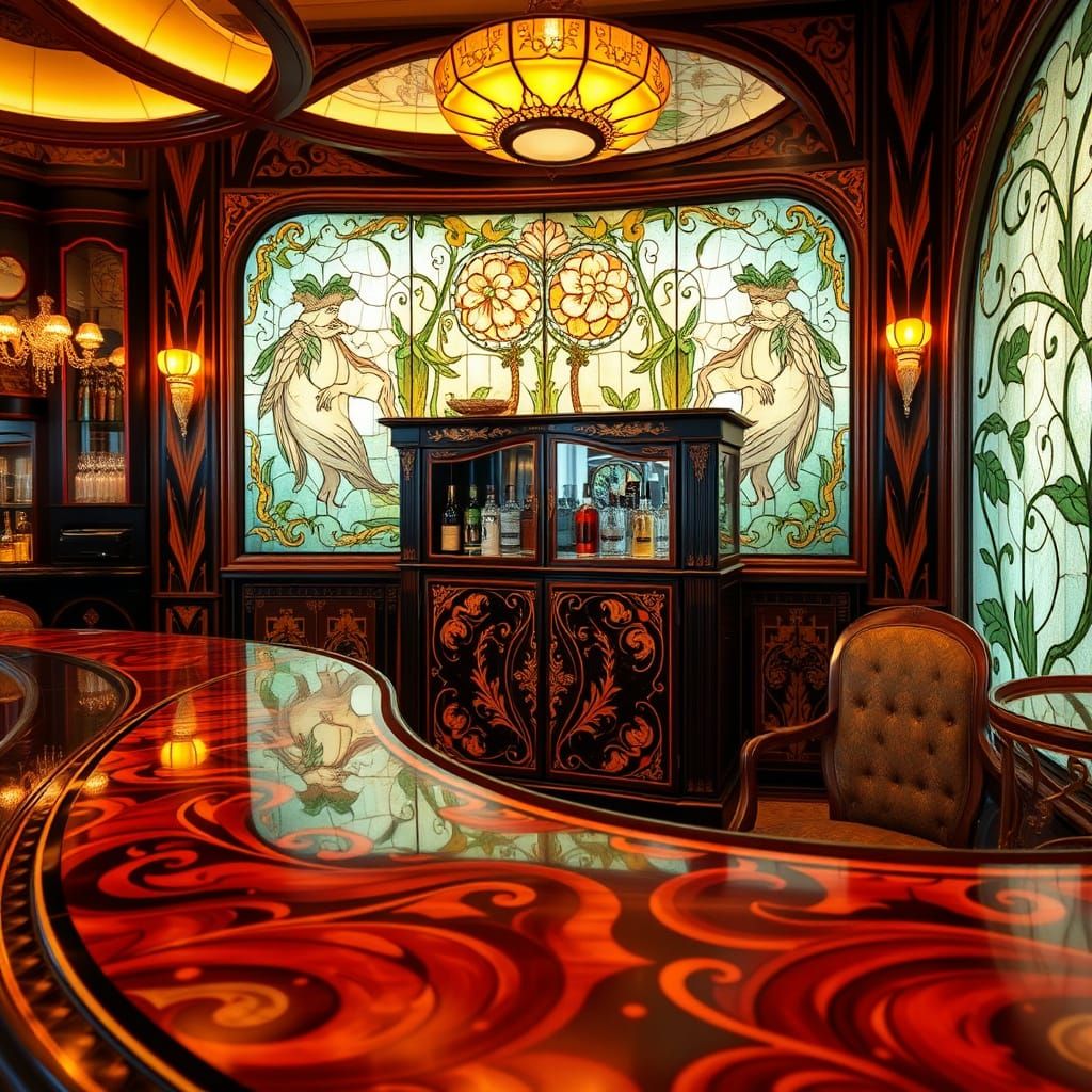 Elegant Biedermeier-Inspired Cocktail Bar with Art Nouveau A...
