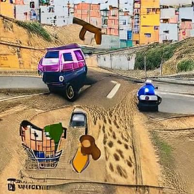 Flaming Car Chase in Neon Cityscape