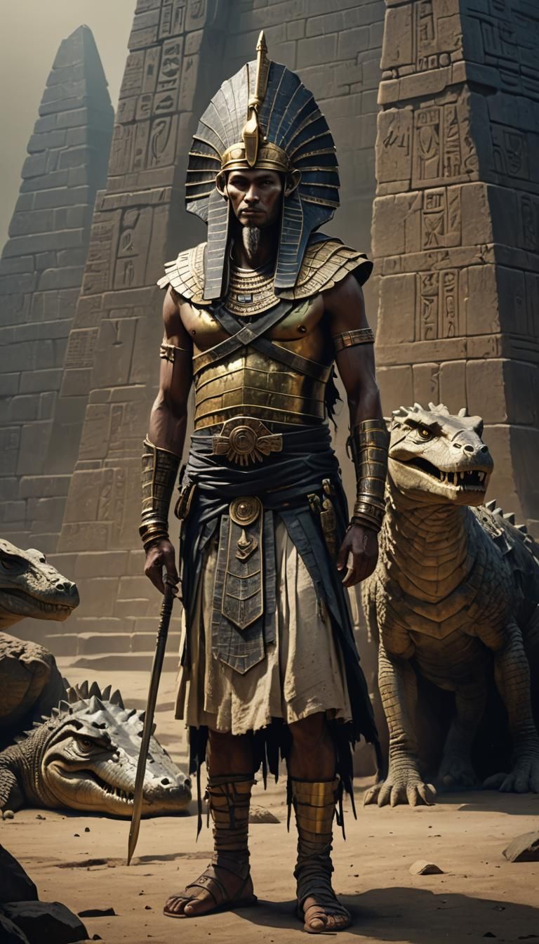 Egyptian Crocodile God-Warrior in Dark Fantasy Style