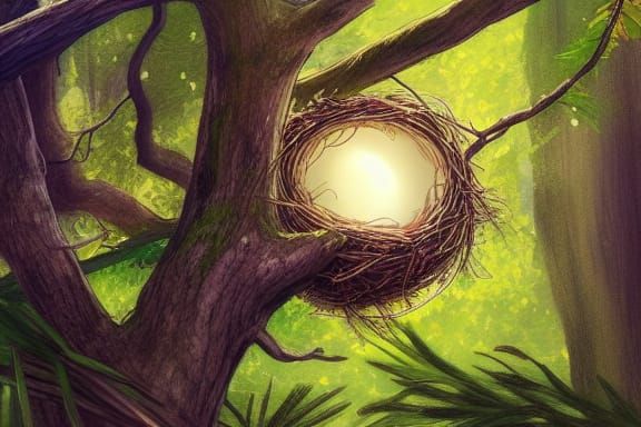 Detailed Bird Nest Illustration in Bright Colors