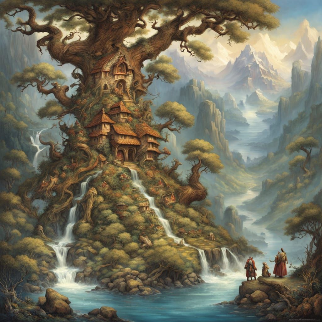 Mystical Mountain Dweller in Extravagant Style