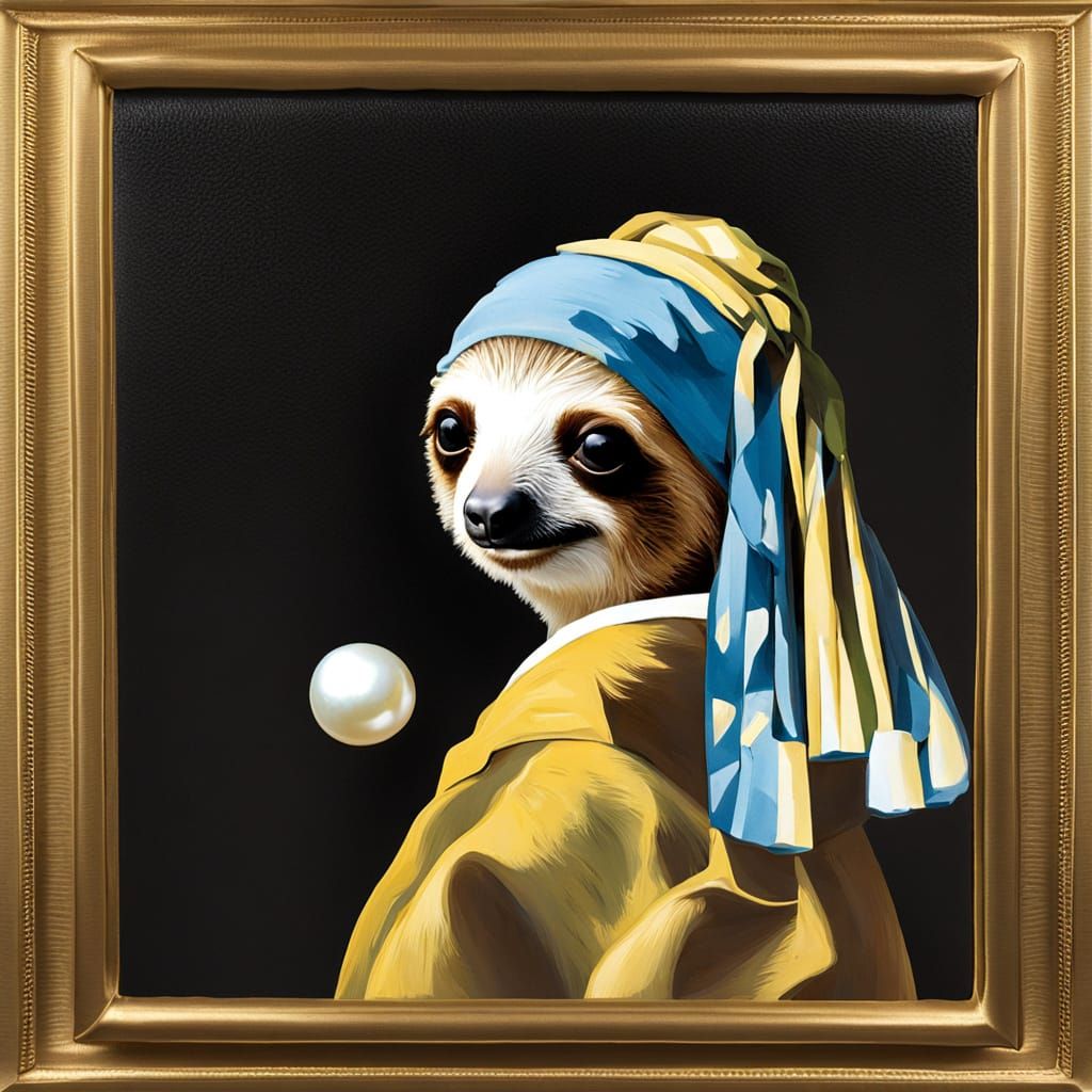 Surrealistic Sloth Pearl Earring in Dutch Master Style