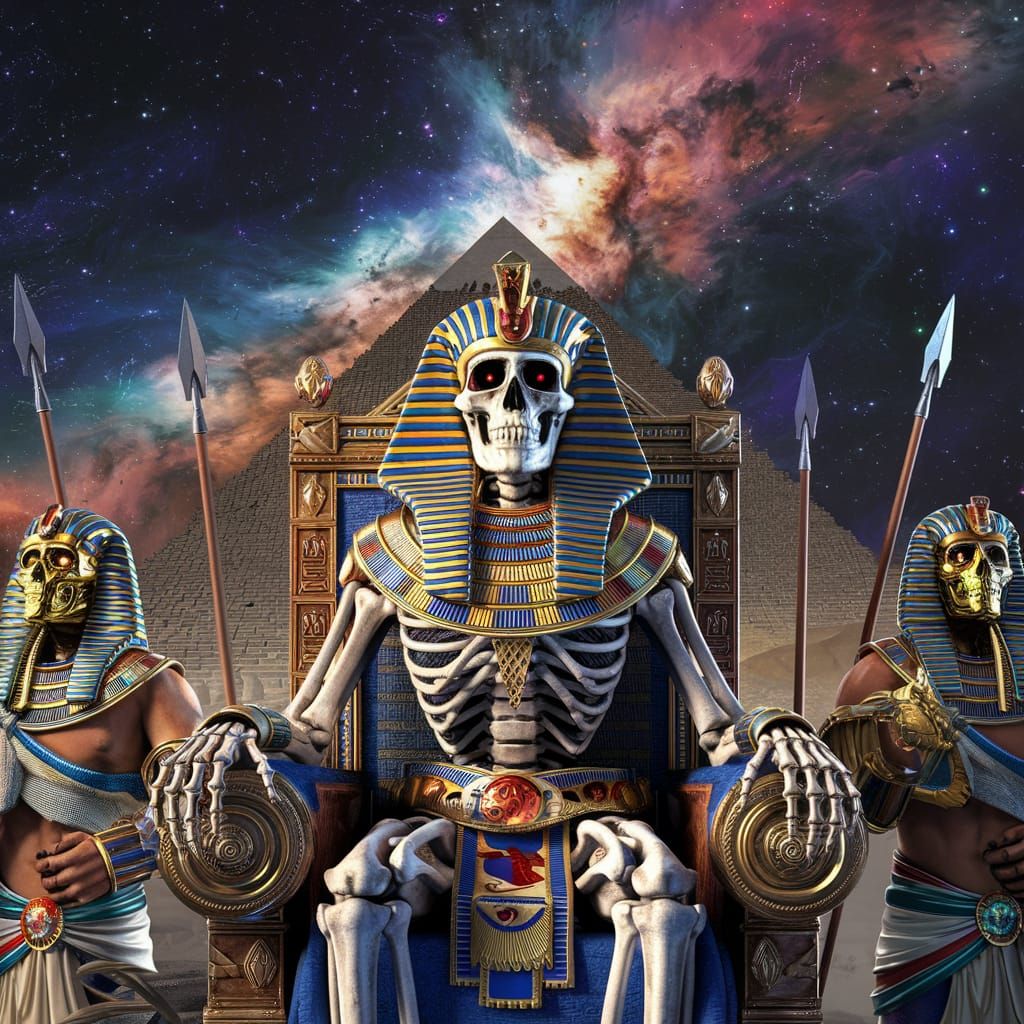 Pharaoh Skeleton Shaman on Throne, Digital Art