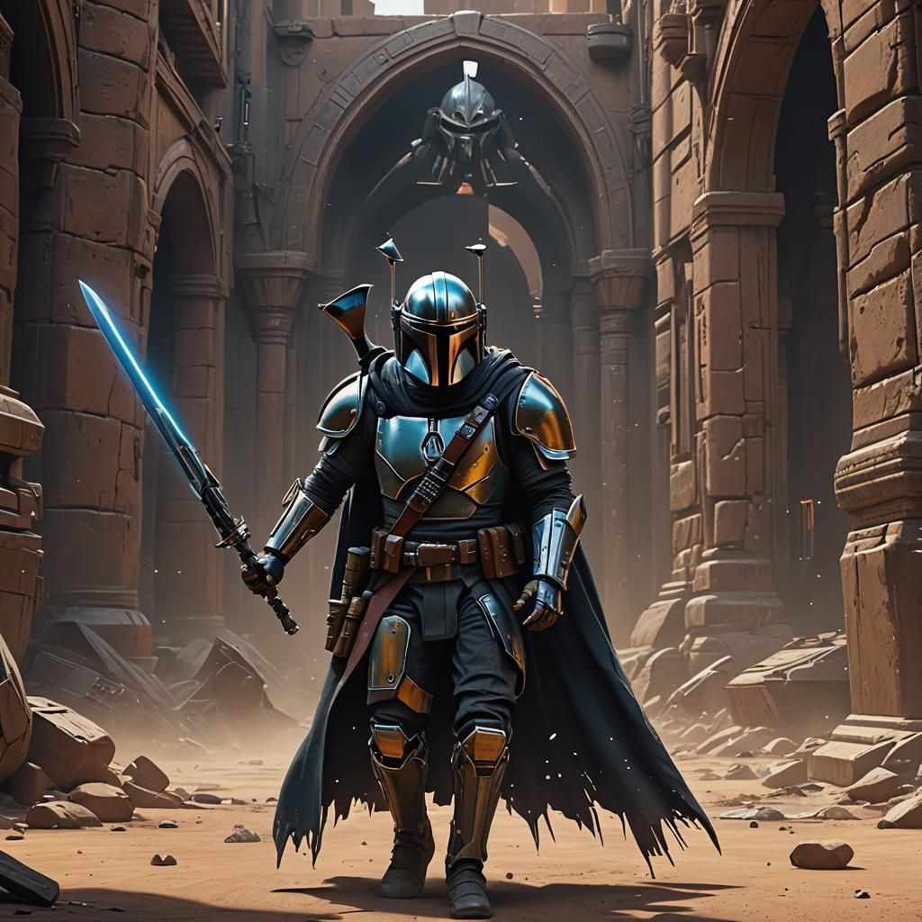 Unique Mandalorian Bounty Hunter with Darksaber