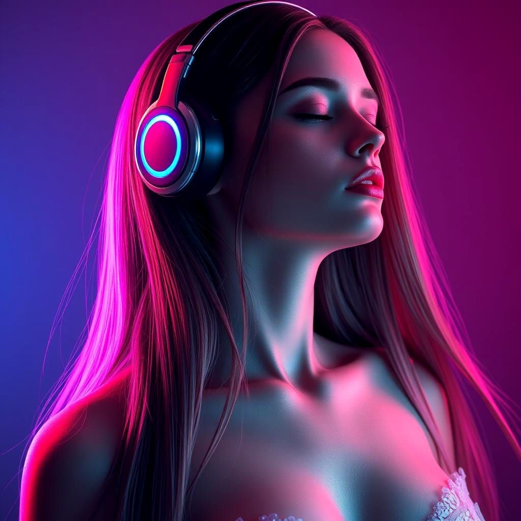 Woman with Headphones in Ethereal Lighting