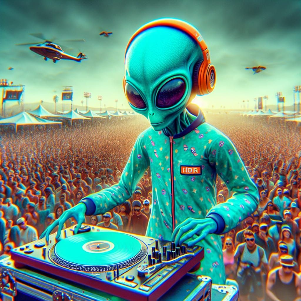 Space Alien DJ in Aqua Teal Costume